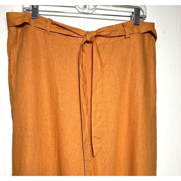 Joie Linen Blend Wide Leg Cropped Pants Pockets Elastic Waist Orange Size XL - Picture 6 of 11